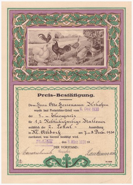 Urkunde 1930 Urkunde 1930